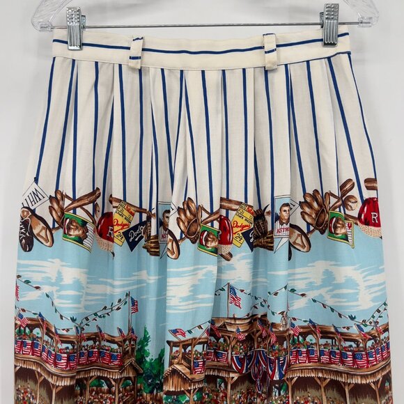 Vintage Sharon Young Baseball Print Skirt Retro Sports Theme 12 Made in USA - Picture 2 of 12